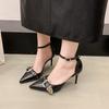 Fashion Pointed Toe High Heels Summer New Pointed Toe Shallow Mouth Metal Buckle One Buckle Strap Anti-Slip Wear-Resistant Sandals