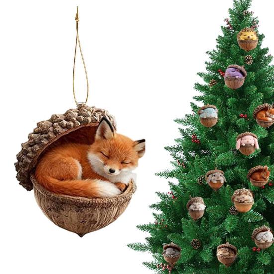 Pine Cone Animal Charm Easy to Hang Acrylic Christmas Hanging Decoration with Festive Theme Bright Color Animal Ornament