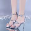 Sexy Pointy Water Drill Stiletto Shoes Sequins Show Thin Nightclub Word with Sandals Party Women's Shoes Box