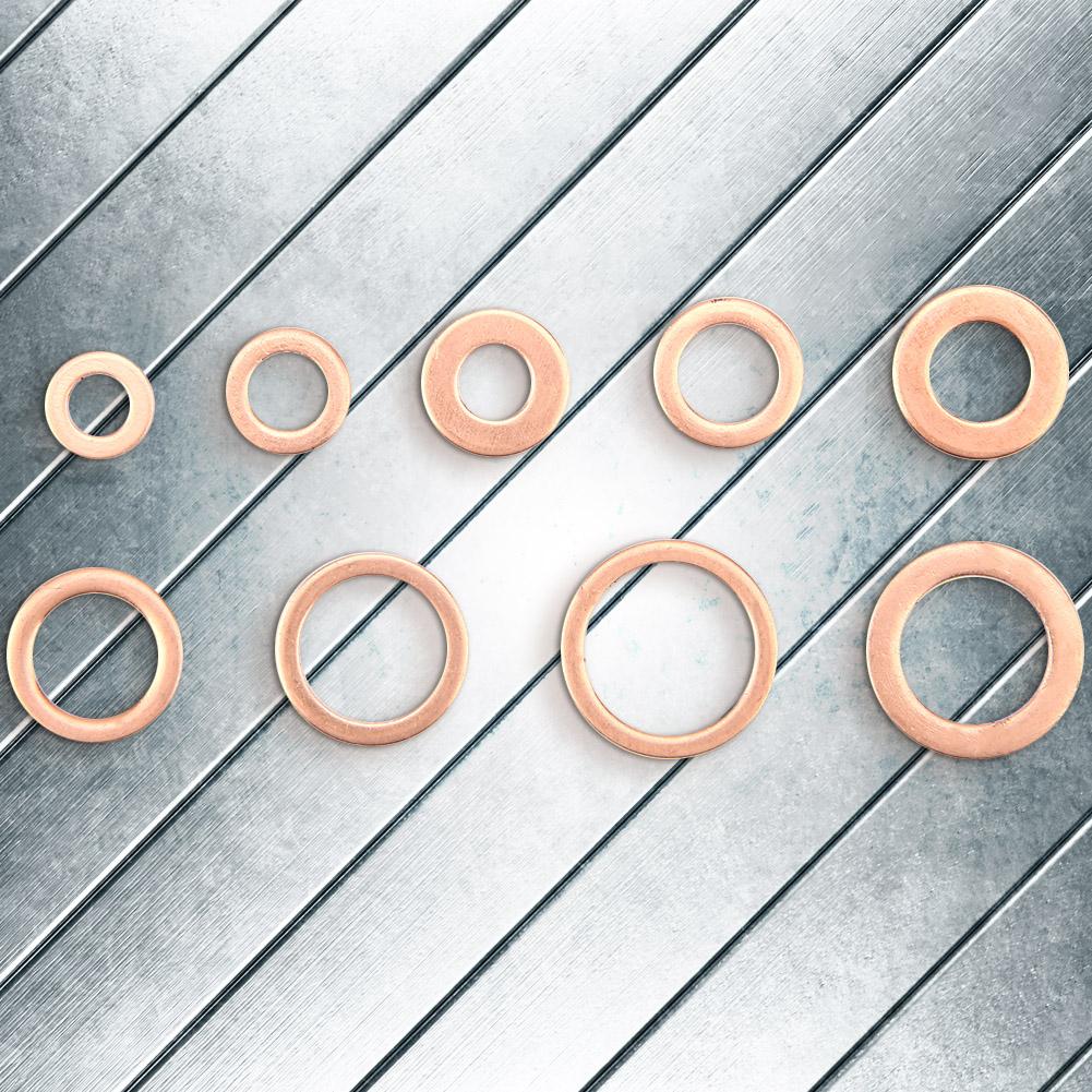 200pcs Copper Washer Gasket Flat Ring Seal Assortment Kit M5 M6 M8 M10 M12 M14