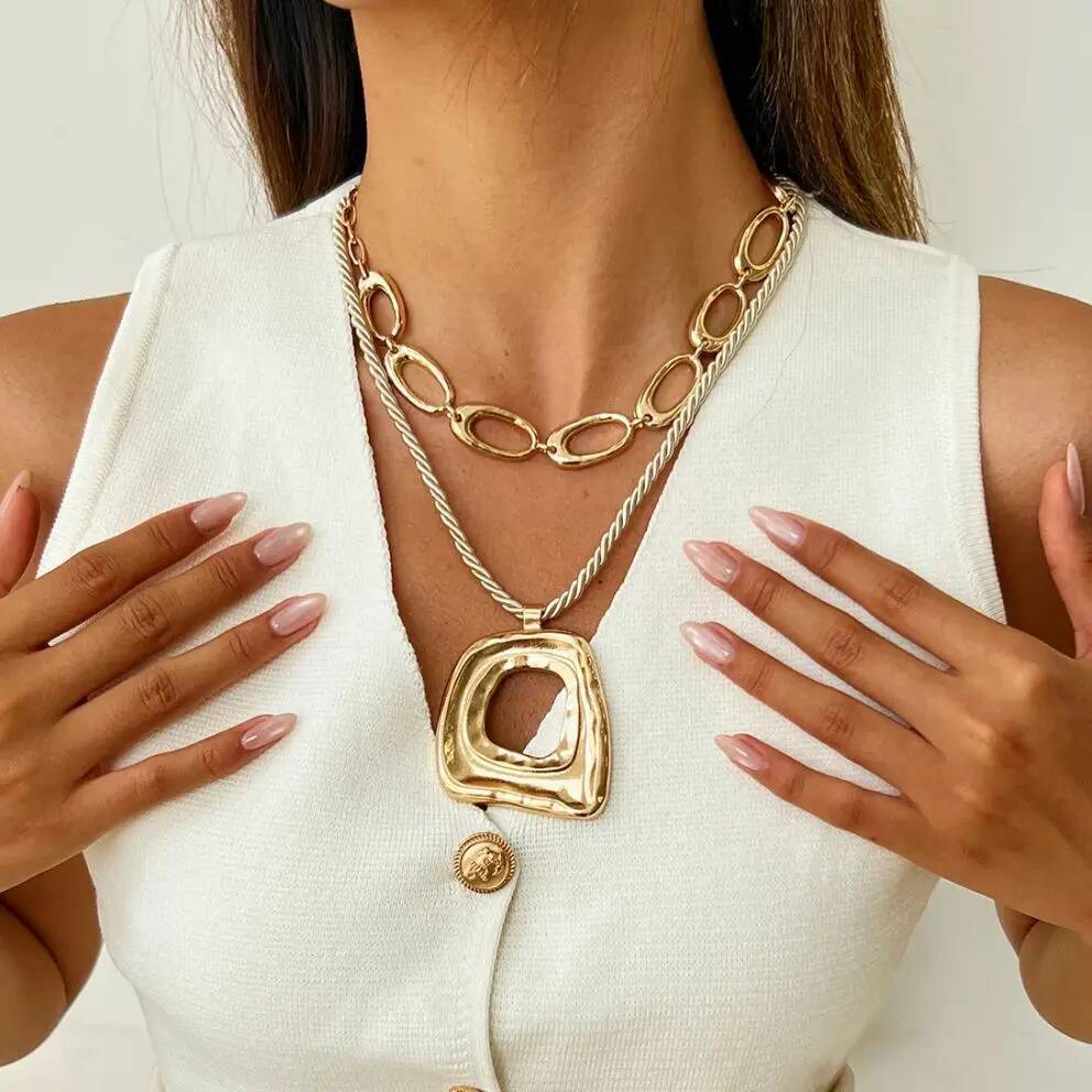 Salircon 3 Styles Hip Hop Punk Large Geometric Pendant Necklace Women Goth Cross Jesus Clavicle Chain Grunge Aesthetic Jewelry