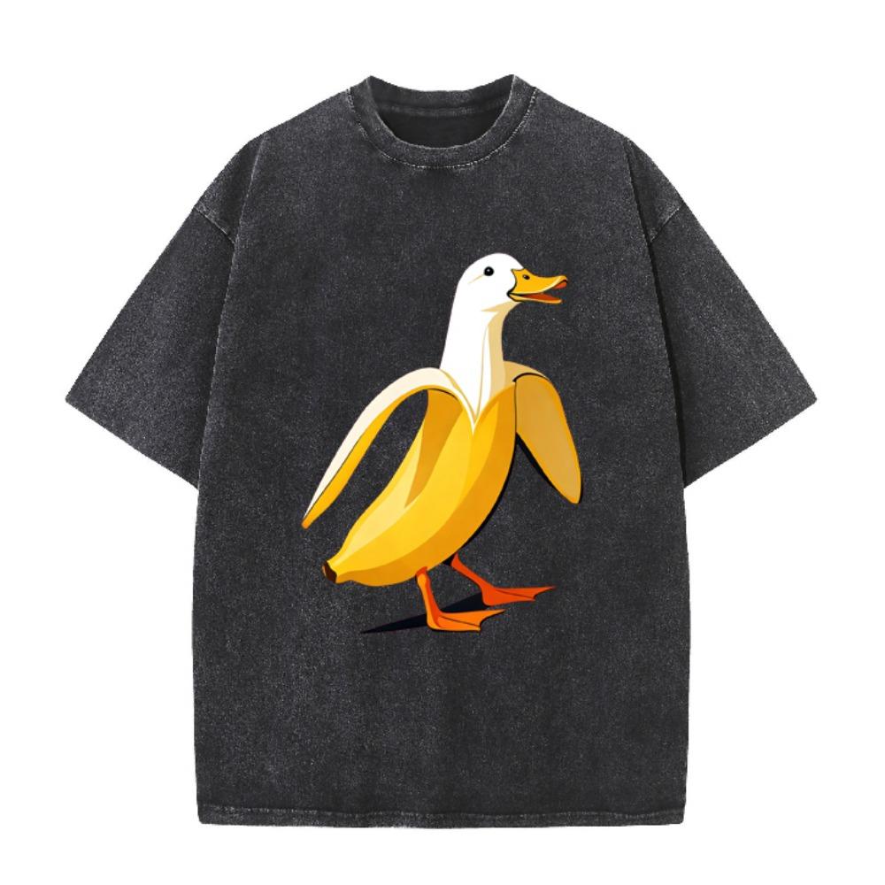 Banana Duck Print Unisex T-Shirt Retro O-Neck Summer Cotton Short Sleeve Tee Casual Loose Streetwear Tops