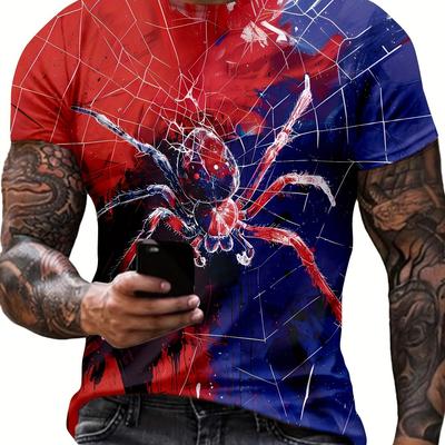 Herren Boho-Chic Spider 3D-Print T-Shirt | Atmungsaktives Stretch-Polyester | Lässiges Sommer-Tee für Fitness Alltagskleidung