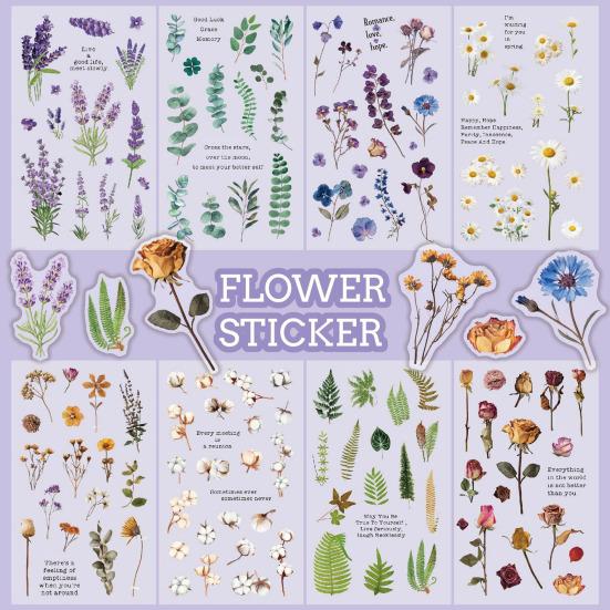 1 Set Flower Plants Scrapbook Sticker with 10 Paper Sheet Waterproof PET DIY Notebook Planner Journaling Gift Box Decoration Decal