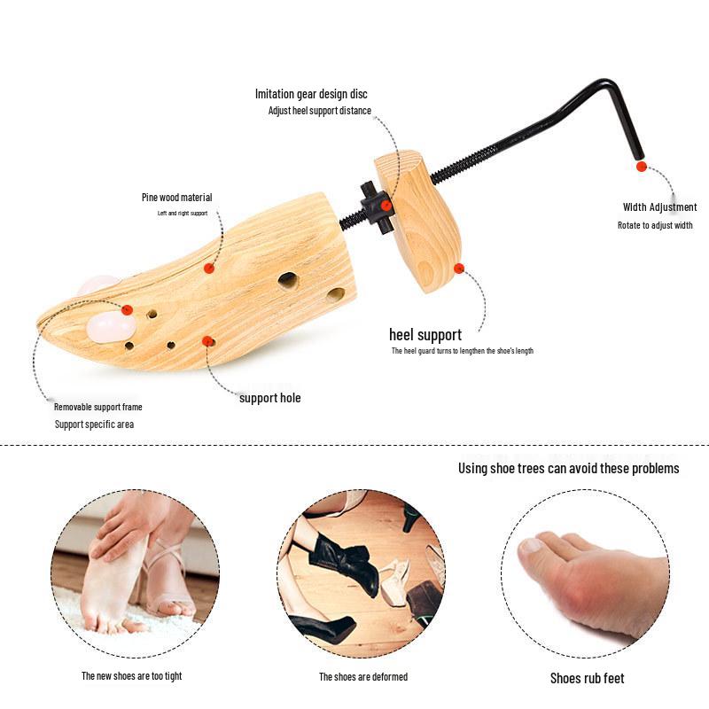 Adjustable Pine Wood Shoe Stretcher for Men & Women - High & Flat Heel