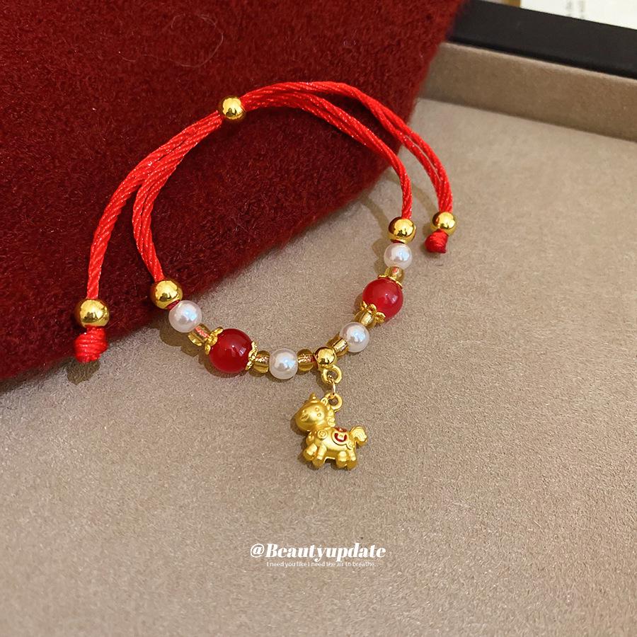 Chinesisches Rotes Schnur-Glasperlen-Armband - Hochwertiger Nischen-Handschmuck