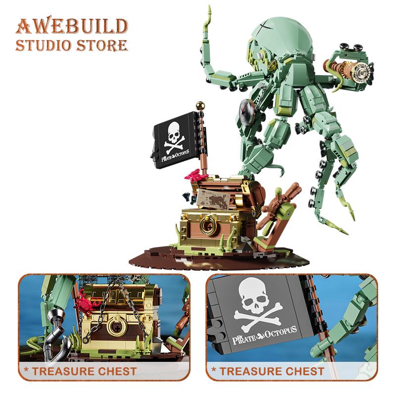 NEUER Piraten-Oktopus MOC Bausteine Kreatisches Meeresungeheuer DIY Steine Puzzle Spielzeug Tier Tiefsee Montage Modell Erwachsener Kind Geschenk