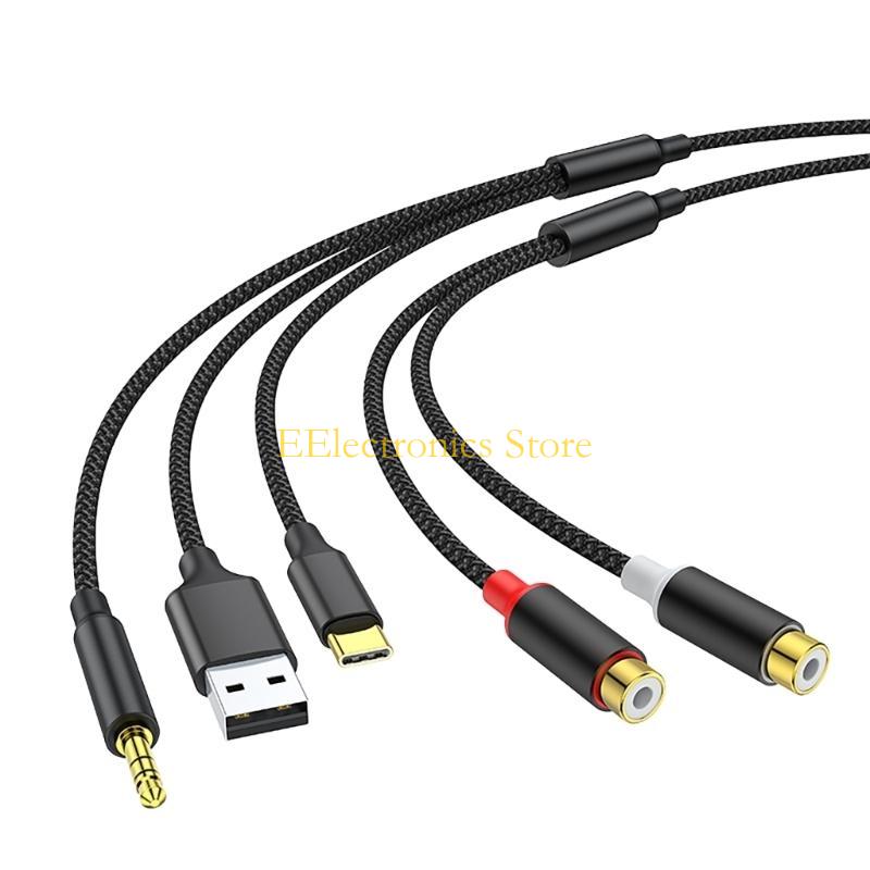 

B03C 3-в-1 3,5 мм USB TypeC на 2 RCA Аудіоадаптер Нейлонове обплетення для різних пристроїв чорний