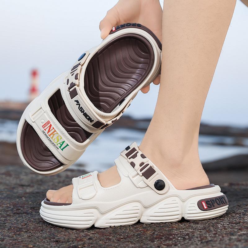 Men's sandals are new in summer, fashionable and versatile, personalized thick bottom, comfortable to step on shit, two wear one-word drag, seaside t
