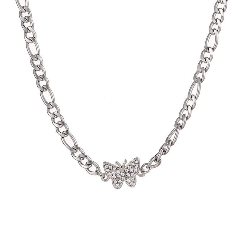 Trendy Rhinestone Butterfly Necklace: Japanese & Korean Fashion, Titanium Steel, Hip Hop Street Style