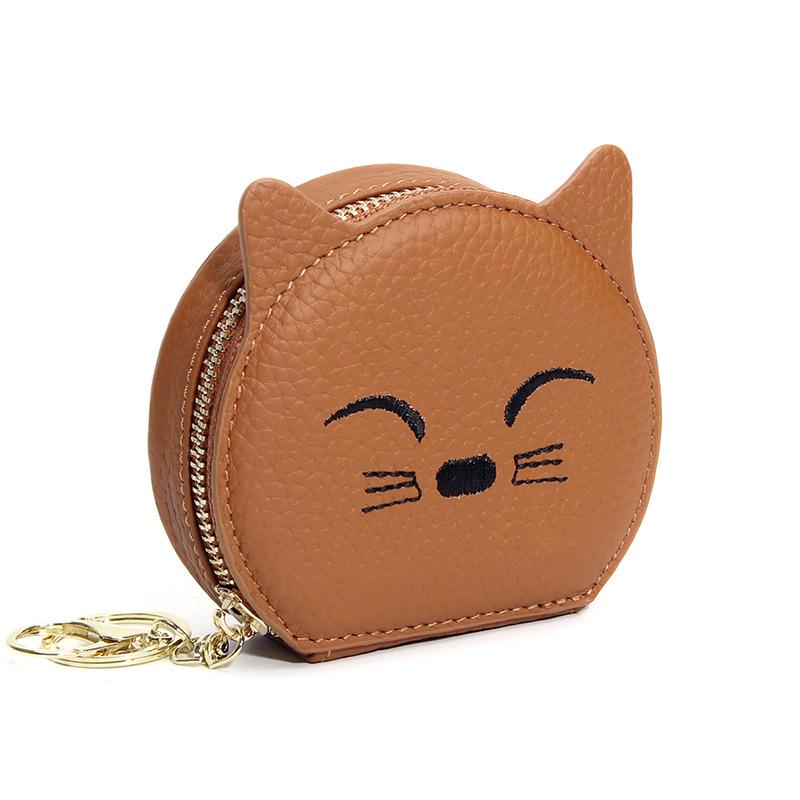 Cute Cowhide Coin Purse & Earphone Storage - Girls' Zipper Wallet with Pendant Decoration