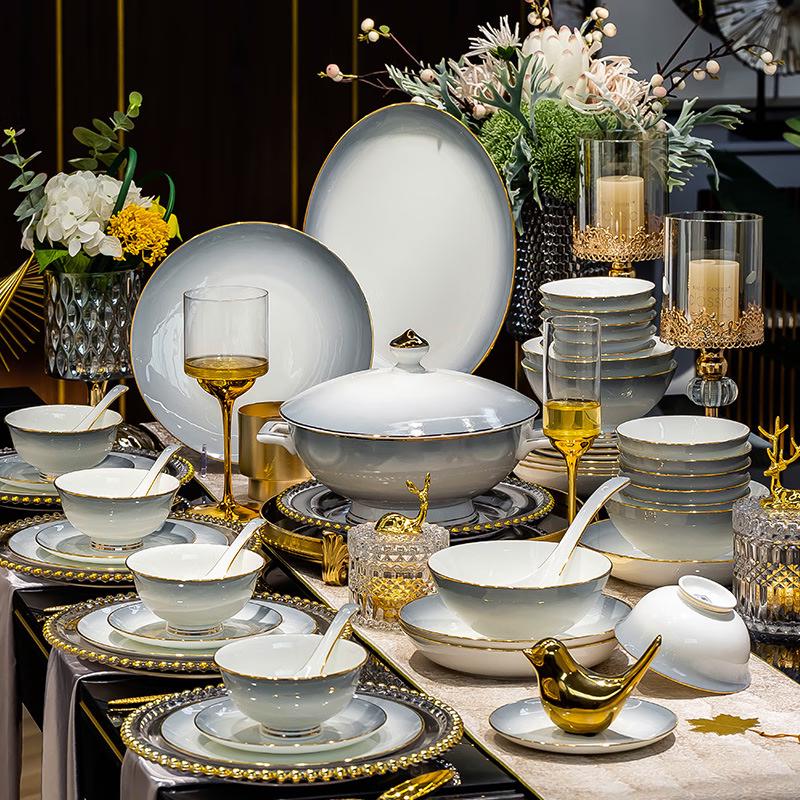 Shumang Jingdezhen Gradient Grey Ceramic Dinnerware Set