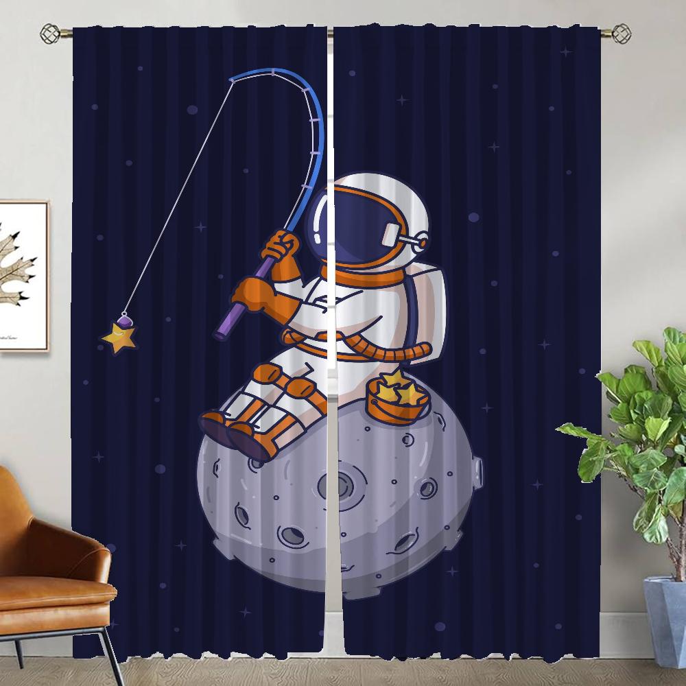 

Carton Astronaut Curtains for Living Room Curtain Home Interior Curtains 2 Pieces Tulle for Bedroom Shades Partition Kitchen W50xH70cmx2pcs-CL
