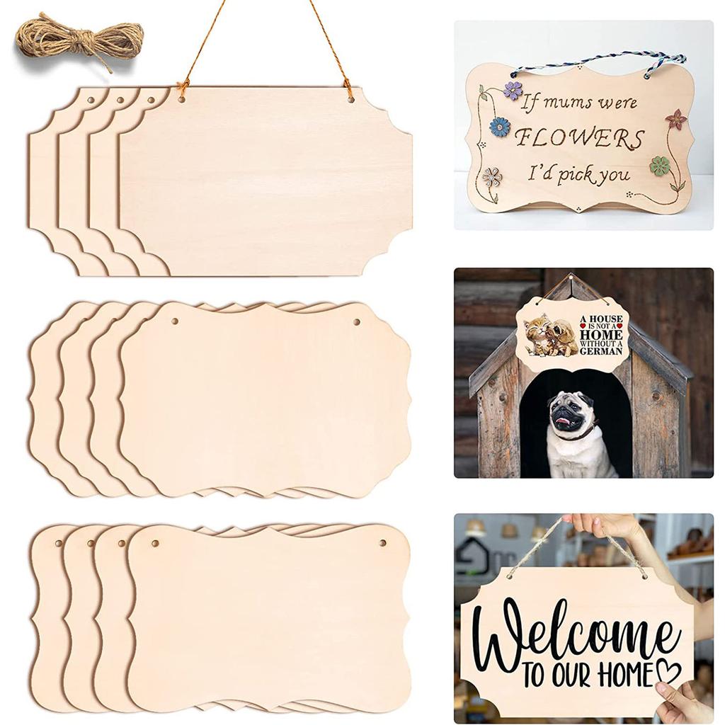 12 Pcs Unfinished Hanging Wood Plaques for Painting Wood Burning Home Decor