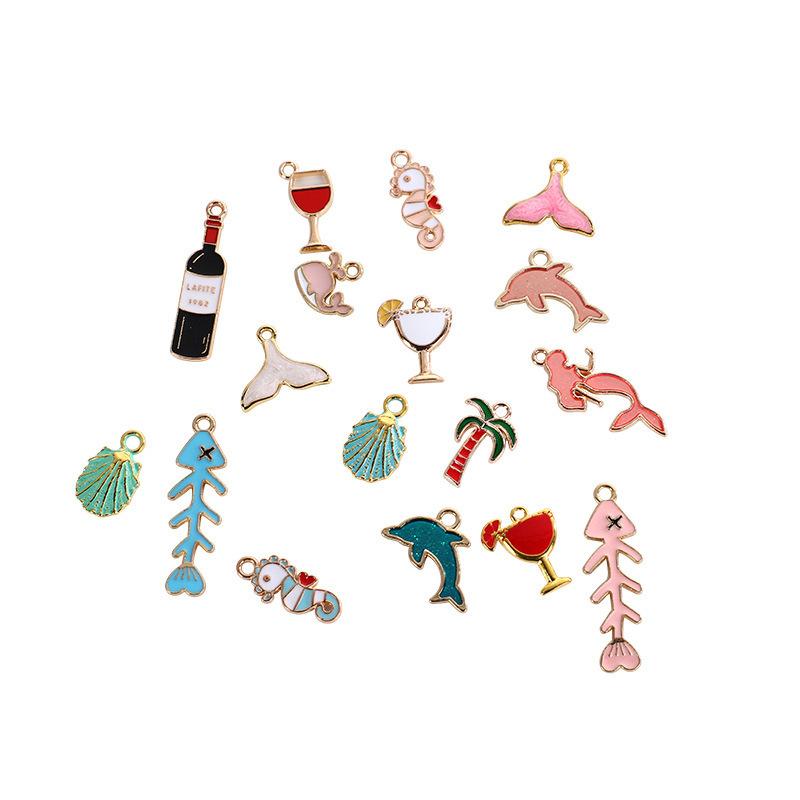 Alloy Pendant Accessories Starfish Sea Shell Gold Necklace Platinum Plated Cartoon Printing Electroplated Handmade Red Wine Rings