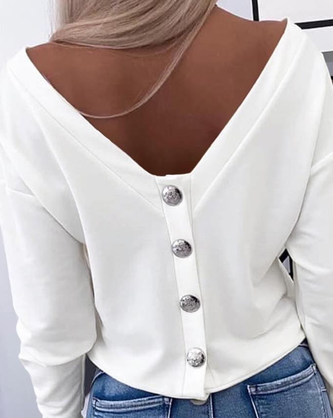 2024 Autumn Fashion Long-Sleeve Top with Back Buttons for Europe and America