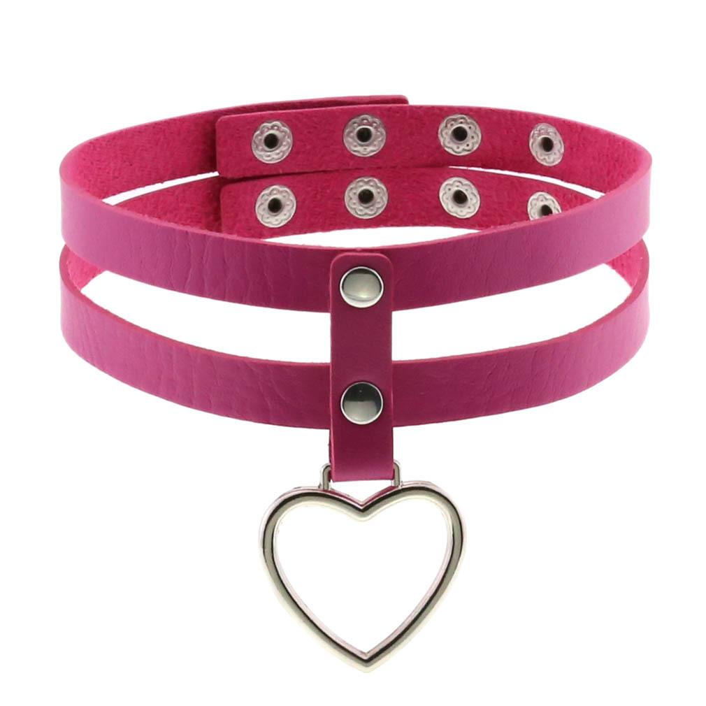 Harajuku Soft Girl Heart Pendant Choker, Black PU Leather Short Clavicle Necklace