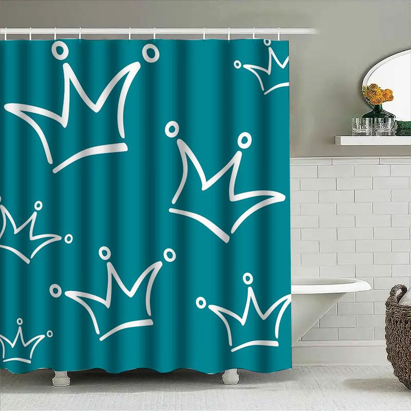 Royal Crown Shower Curtain Blue White Pattern Waterproof Bathroom Decor For Home Decoration