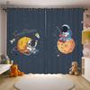 Cartoon Space Astronaut Curtains 2 Piece Puzzle Creative Printing Curtains Children's Room Kitchen Study Decorative Curtains