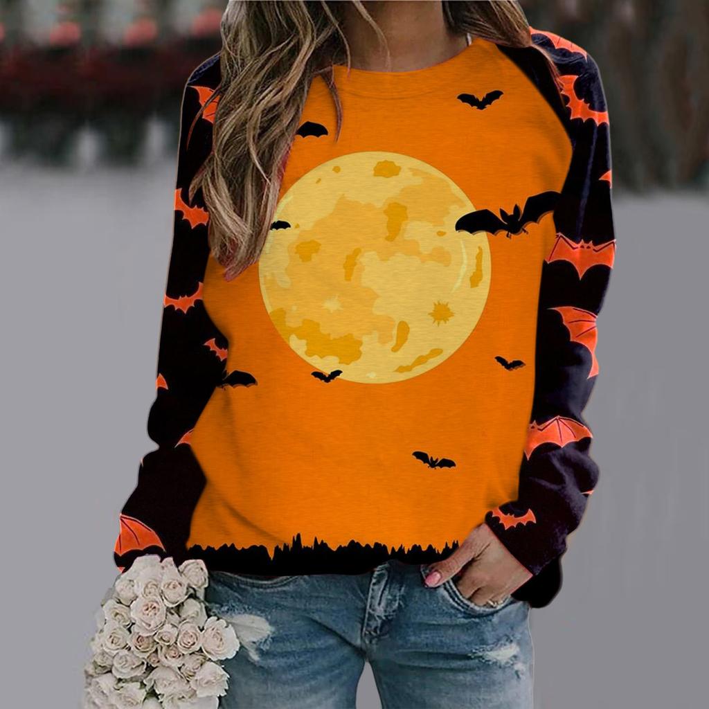Spring and Autumn Round Neck Halloween 3D Printed Top Fashionable Casual Long Sleeved Women's T-shirts