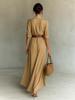 2025 Women's European & American Autumn Elegant Belted Irregular Pleated Dress