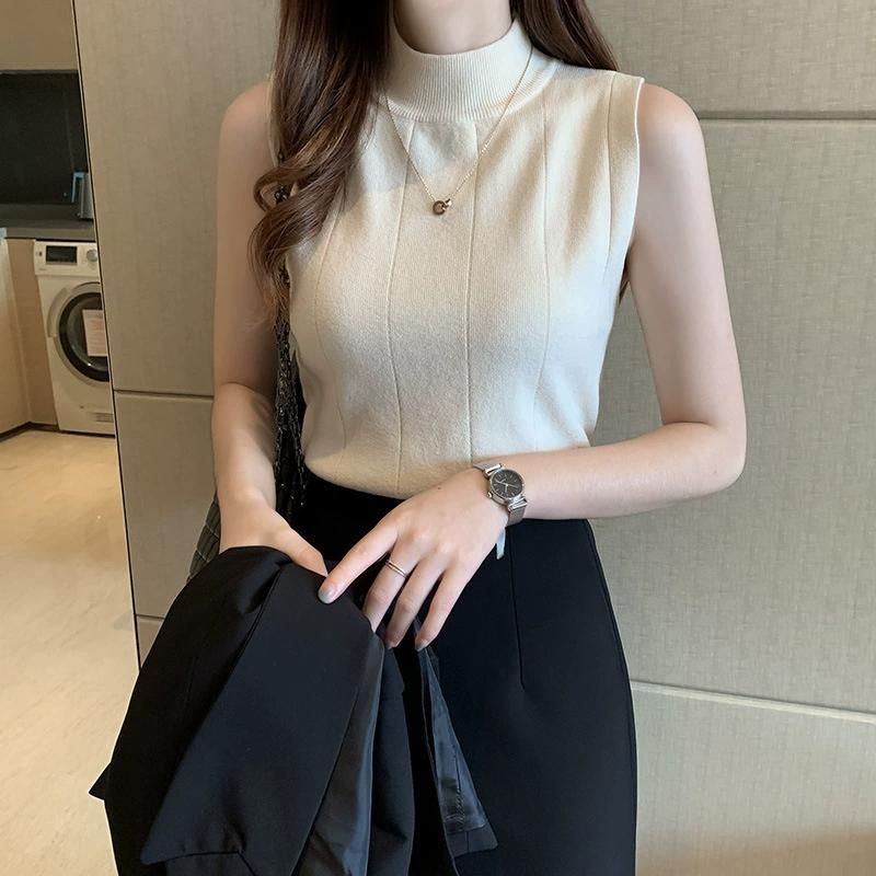 Summer Base Shirt, Women's Summer Slim Fit Thin Sweater, Sleeveless Knit Sweater, Inner Vest, Short Top