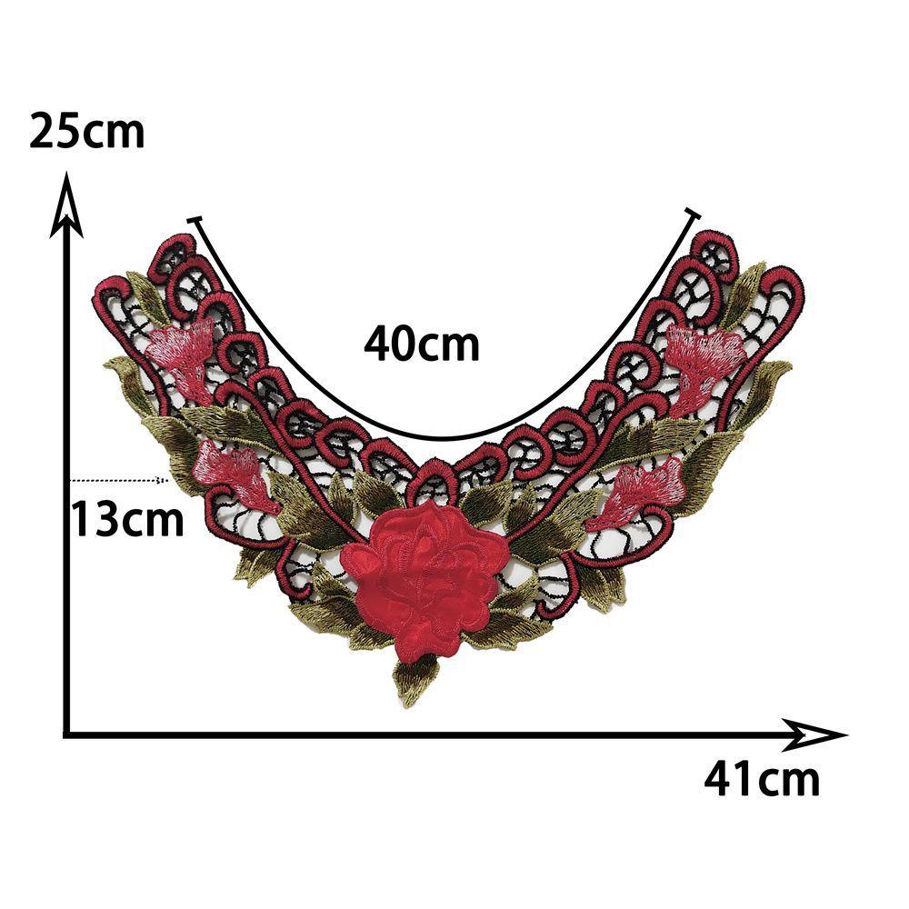 Röd I Polyesterbroderi Ihålig Krage Sömnadspets DIY-Dekoration Med Cheongsam Kläder Krage Tillbehör