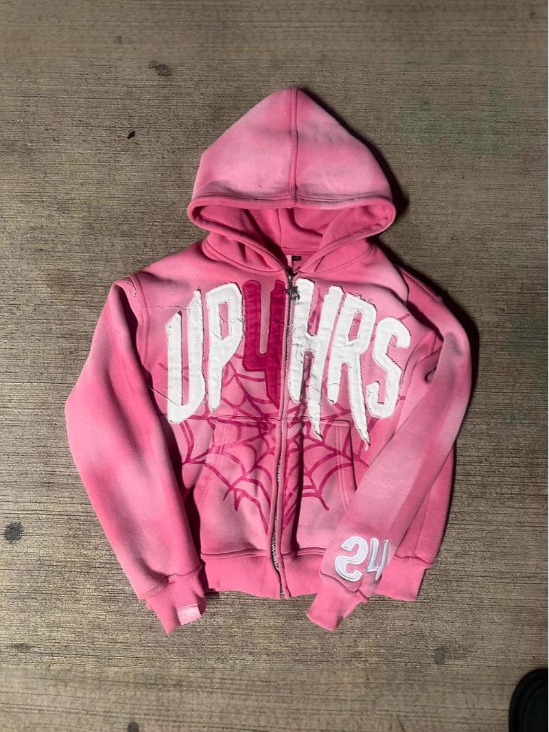 Unisex Retro Spinnennetz-Print Amerikanischer Stil Hoodie - Harajuku Sportjacke XXL pink
