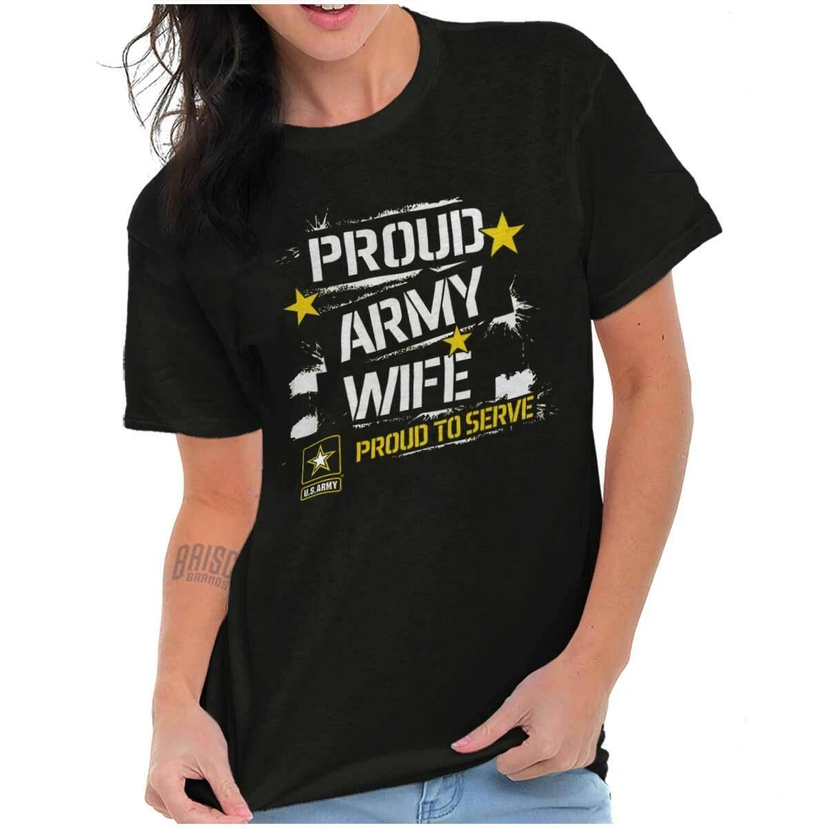 Serve US Army Star Logo Proud Military Wife Womens Graphic Crewneck T Shirt Tee L