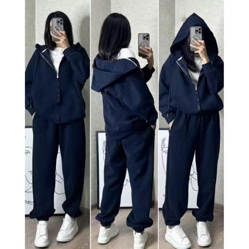 Damen Kapuzenpullover mit Reißverschluss Trainingsanzug Langarm Lockerer Hoodie + Jogginghose 2-teiliges Outfit Lässiges Sport- und Loungewear-Set