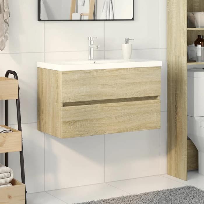 VidaXL Ensemble De Meubles De Bain 2pcs Céramique Et Bois D'ingénierie, Armoire De Salle De Bain, Meuble De Salle De Bain, 3307663