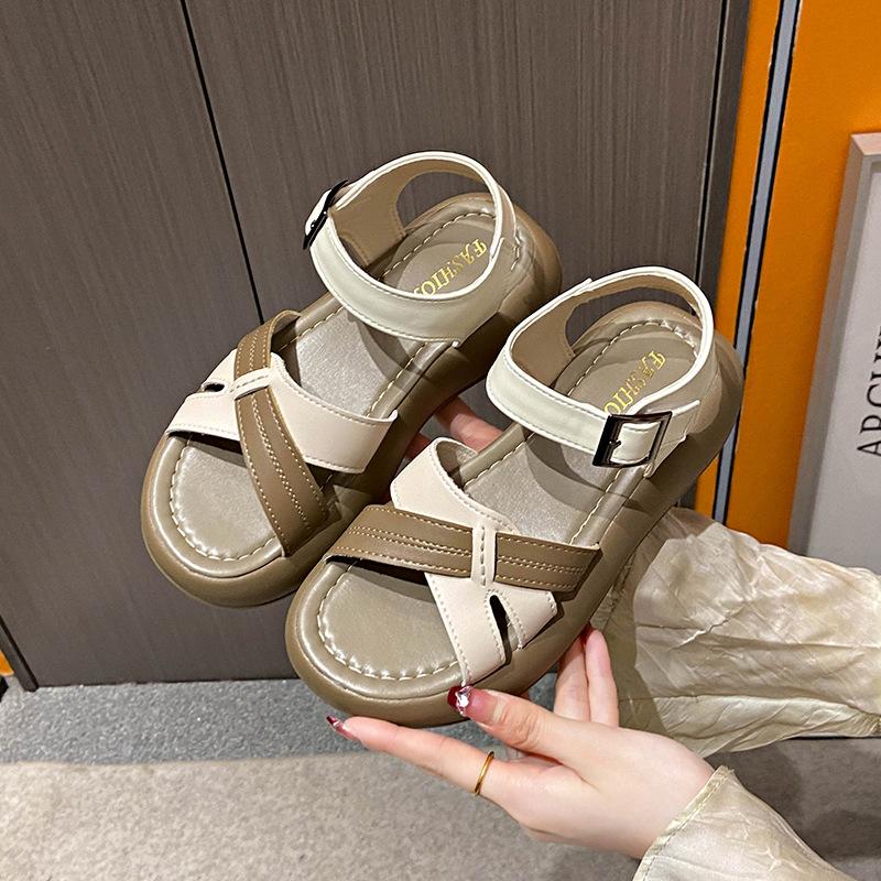 Soft leather platform sandals women's new summer fashion women's shoes lightweight open-toed soft-soled Roman shoes