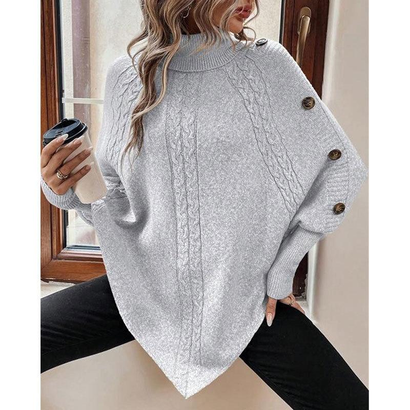 Europe, America, autumn and winter new women's sweater, fashionable knitted lapel bat sleeve cape top women