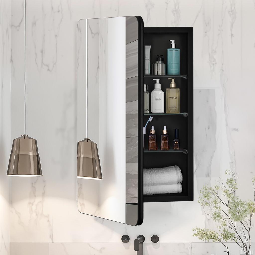 VEVOR Medicine Cabinet, 16.5 x 27.5 inch, Medicine Cabinet for Bathroom with Mirror, Aluminum Frame Bathroom Wall Cabinet, 3-layer Adjustable Shelves