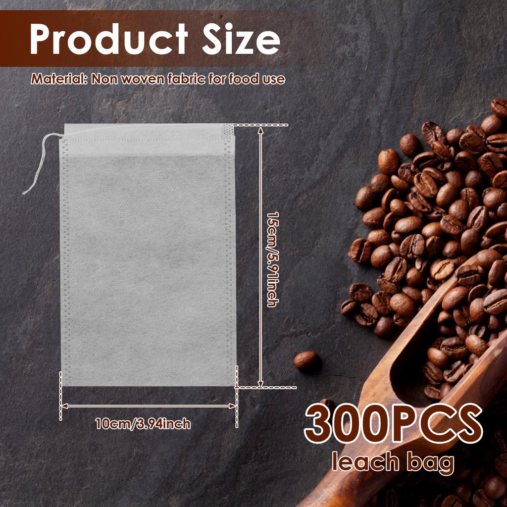 300Pcs Cold Brew Bags Fine Mesh Coffee Filter Bag No Mess Tea Filter Pouches with Drawstring for Tea Spice Straining Bag