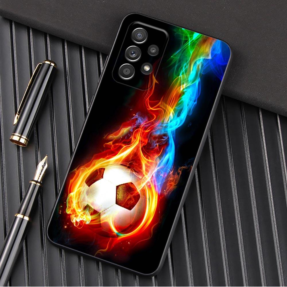 Fire Football Soccer Ball Phone Case For Samsung Galaxy A57 A56 A37 A55 A36 5G A26 A54 A52 A35 A34 A25 A17 A16 A15 A07 A06 Cover