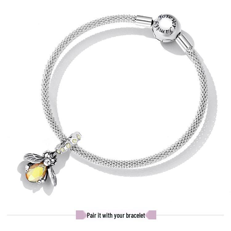 Sterling Silver S925 Bi Hänge Armband med Bikaksmönster Zirkon Accenter