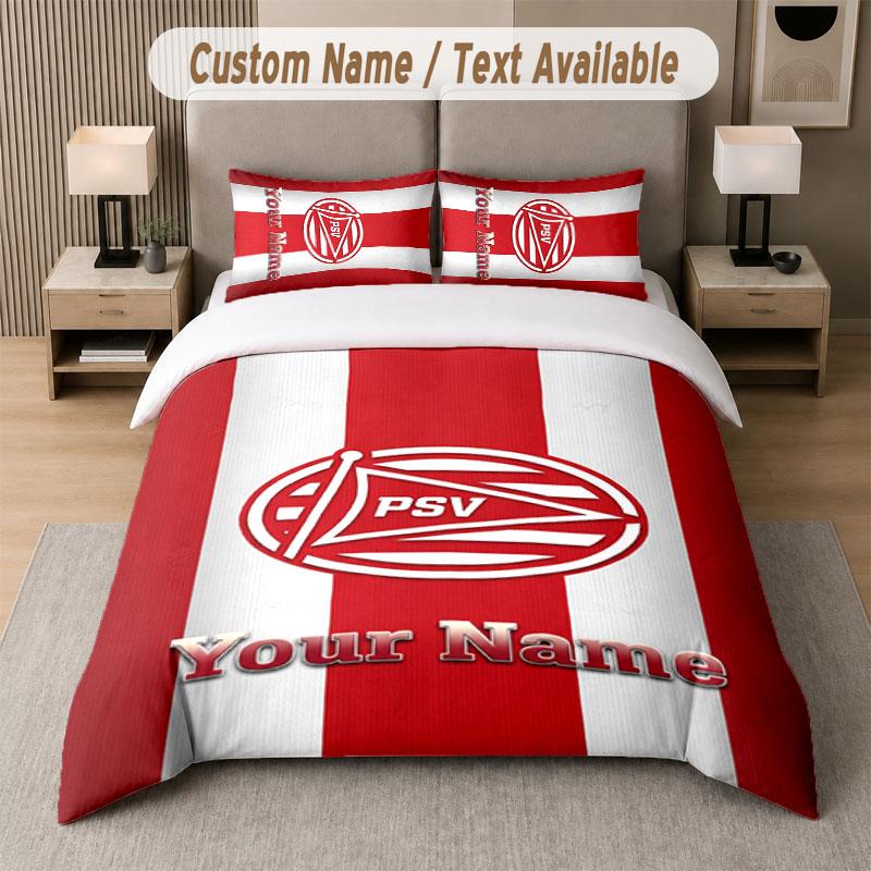 Custom Bedding Set PSV Eindhoven FC Pattern, Print Name Text 1 Duvet Cover plus 2 Pillowcases Home Textile