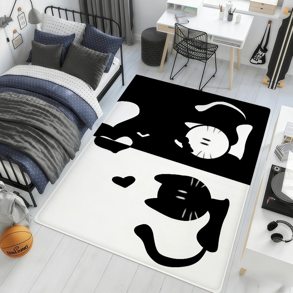 Black and White Cats Fun Cute Cool Hogar Bedside Rug Kitchen Bath Floor Mat Hallway Balcony Carpet Entrance Doormat Decor Home