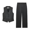 Spring New V-neck Sleeveless Vest Short Vest 9209807 High Waist Casual Straight Pants 9205807