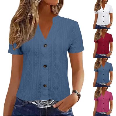 Damen Oberteile Elegant Lässig V-Ausschnitt Farbe Kurzarm Bluse Lässige Oberteile Sommerhemd