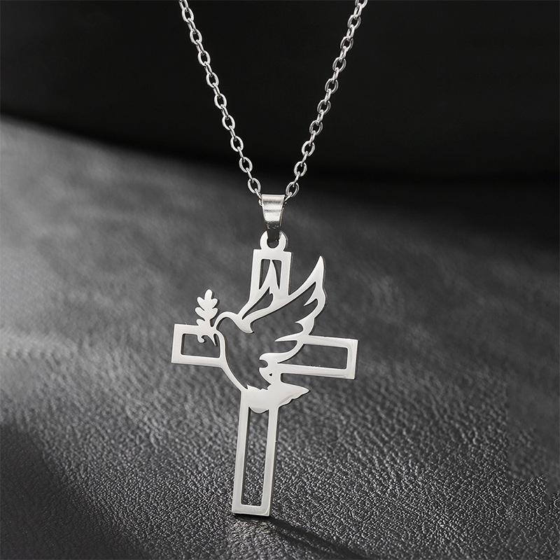 Elegant Stainless Steel Necklace with Openwork Dove Pendant Ideal for Gifting A