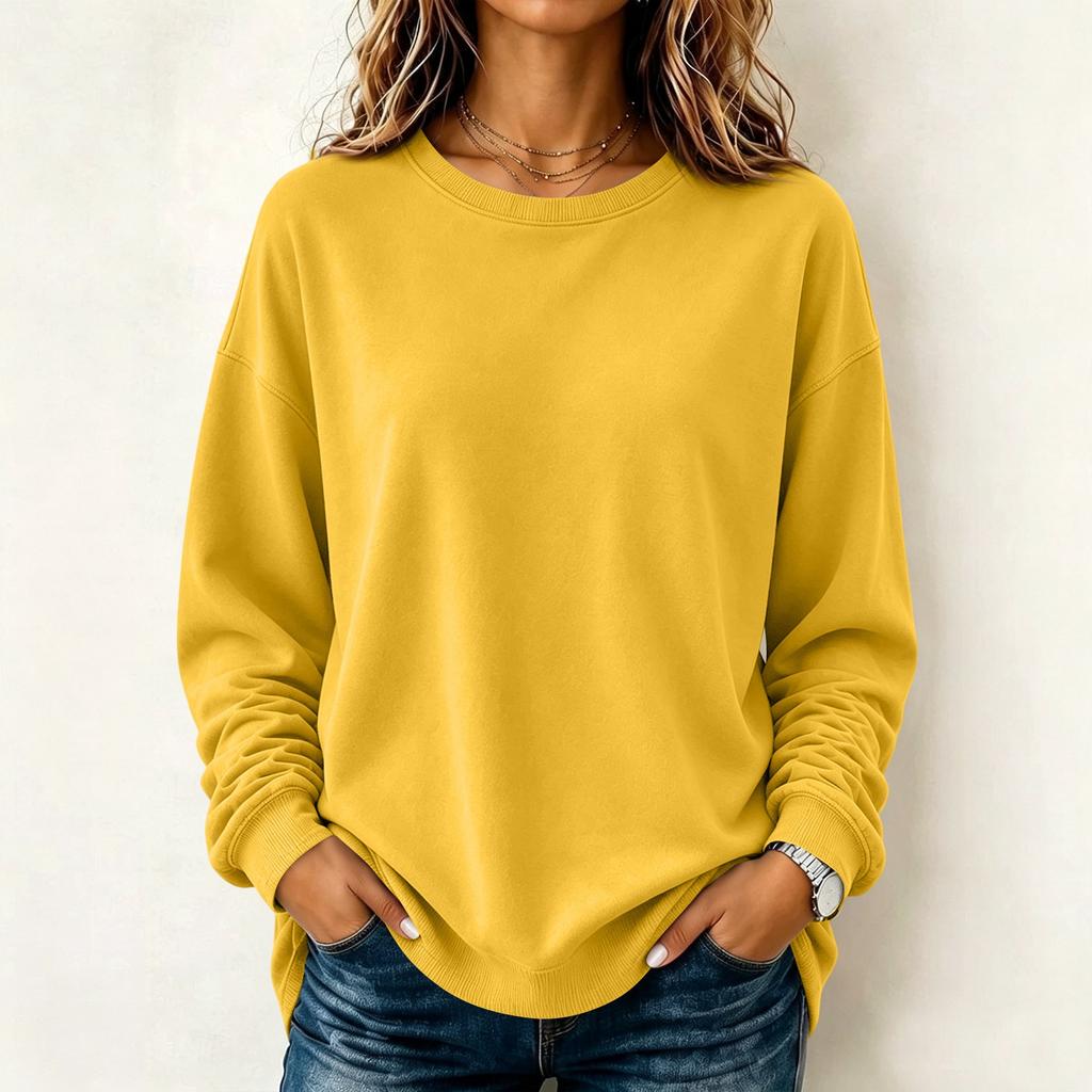 Maglione camicetta casual da donna a maniche lunghe tinta unita con scollo rotondo