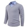 Men's Solid-color Casual V-neck Pullover Knitted Sweater With Two Striped Neck Sweaters