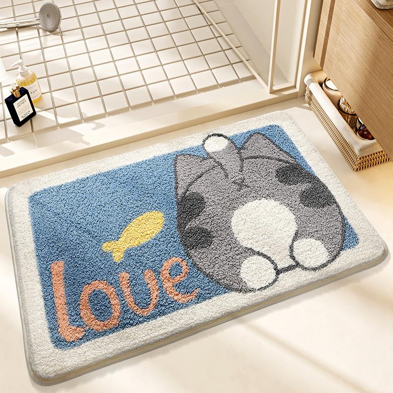 Frog and Bear Flocking Bath Mat Home Decoration Door Mat Non-slip Absorbent Bathroom Doormat Super Soft Fiber Bath Rug
