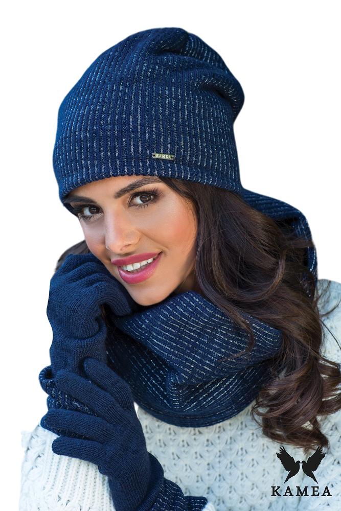 Maria Women' Set Hat with Snood Color Navy Blue