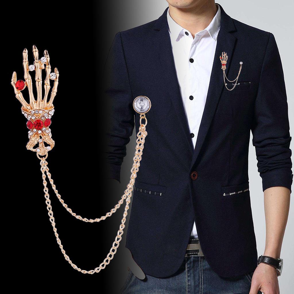 Men's Fashion Suit Brooch Simple Diamond Tassel Metal Wedding Dress Suit Brooch Collar Pin