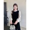 Plus-Size Hepburn-Style Velvet Dress for Women, French-Style Autumn and Winter Black Long-Sleeve Gown