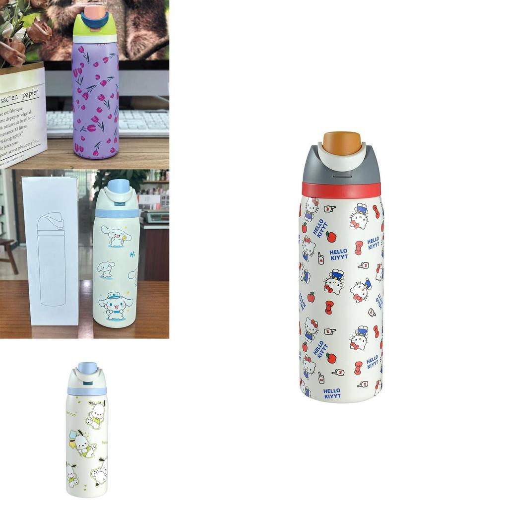 Hello Kitty Kuromi Butterfly Knot Floral Print Stainless Steel Insulated Cup With Lock Clip For Outdoor Activities