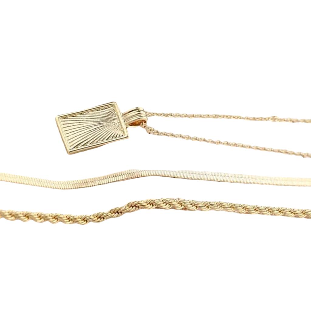 Elegant Layered Gold Color Necklace Stackable Clavicle Chain Handmade Rectangular Pendant Neckchain Jewelry for Women